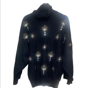 Angenie Vintage Beaded Sliver and Gold Embellished Black knit Size S